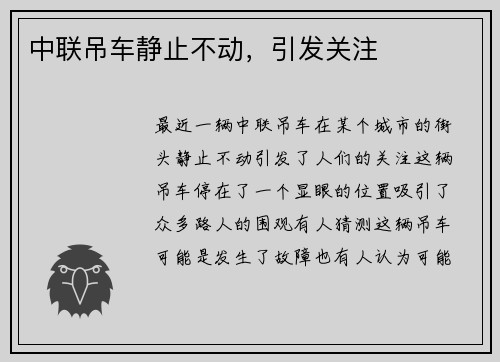 中联吊车静止不动，引发关注