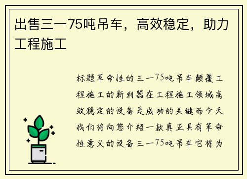 出售三一75吨吊车，高效稳定，助力工程施工