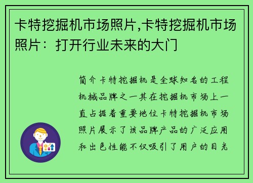 卡特挖掘机市场照片,卡特挖掘机市场照片：打开行业未来的大门